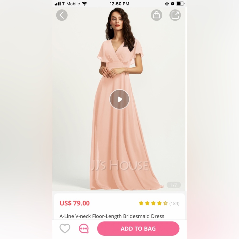 Long light pink bridesmaid dress